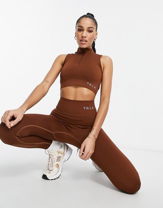 Tala Zahara medium support sports bra with half zip in brown - exclusive to ASOS