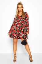 Thumbnail for your product : boohoo Plus Floral Rose Tiered Smock Dress