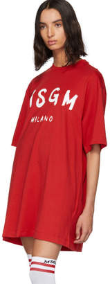 MSGM Red Paint Brushed Logo T-Shirt Dress