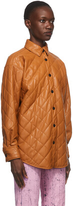 MSGM Tan Quilted Faux-Leather Jacket