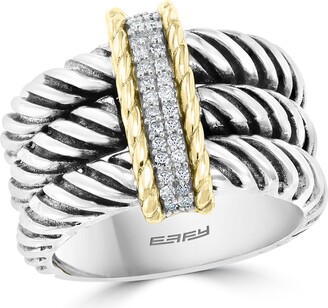 Effy 18K Yellow Gold, Sterling Silver, & Diamond Ring - Size 7 - 0.14 ctw