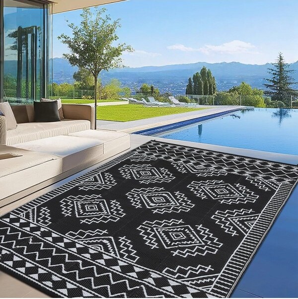 Acekool 9x12ftBrownOutdoorRugPolyethyleneBraidedWaterproofUVResistantPatioDeck