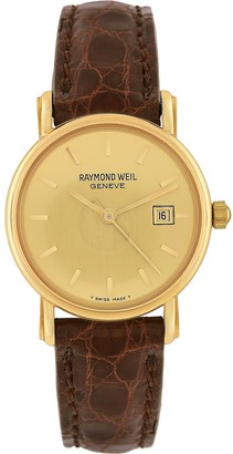 Raymond Weil Brown Croco-Stamped Leather Strap 18K Gold Date Dress Watch