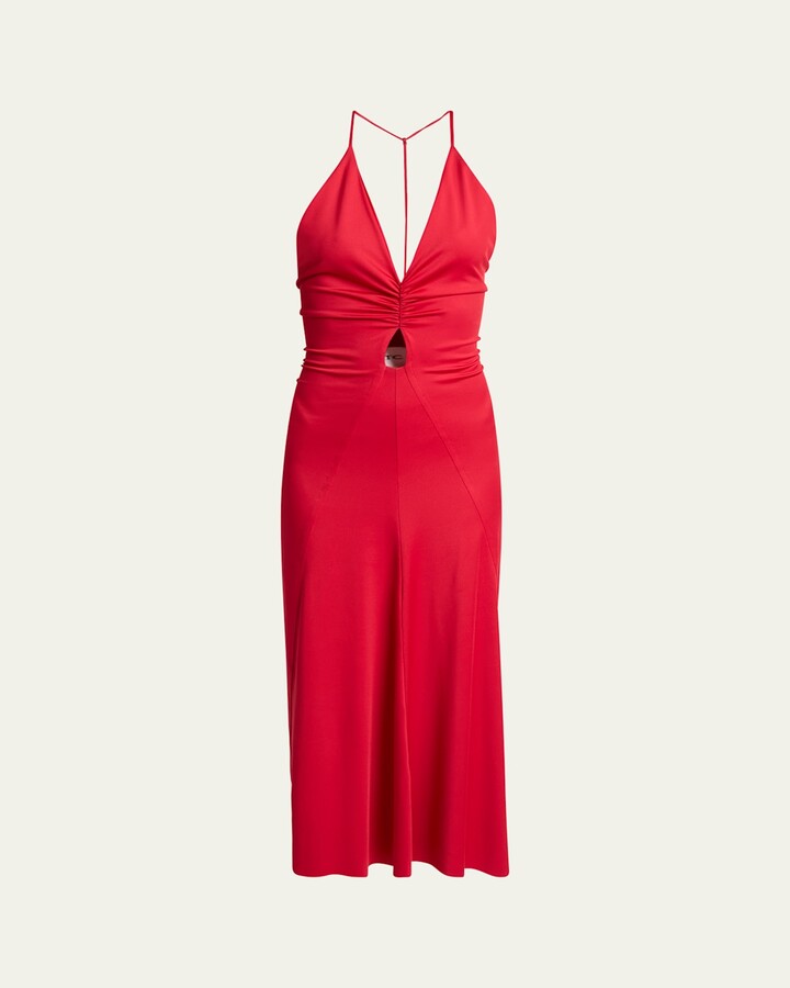 Victoria Beckham V-Neck Ruched Cami Midi Dress