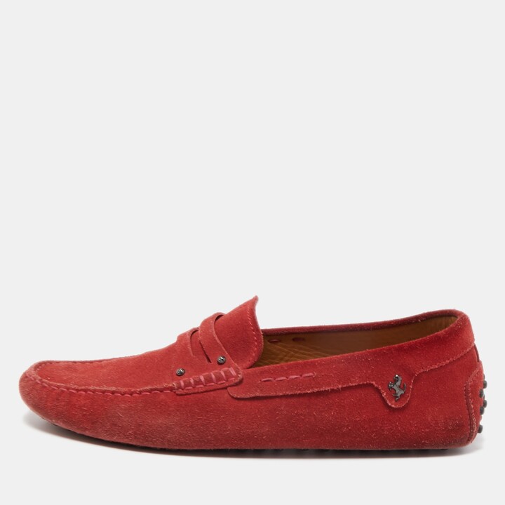 Tod's By Ferrari Red Suede Penny Loafers