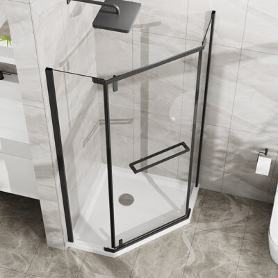 Wovilo 36x36x72 Corner Shower - -angle, Matte Black, Clear Tempered Glass, 304 Stainless Steel Double Expansion Anchors Enclosure Accessories