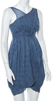 Thumbnail for your product : Alice + Olivia Blue Silk Asymmetric Draped Sleeveless Dress S