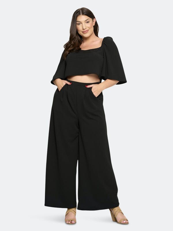 LIVD Flowy Crop Top and High Waisted Pocket Pants Set Black ShopStyle