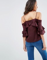Thumbnail for your product : ASOS Cold Shoulder Top in Satin with Ruffle Sleeve