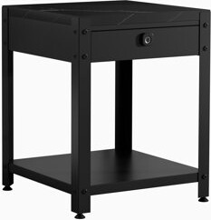 Ivy Bronx Biometric Nightstand with Hidden Fingerprint Safe Drawer & Open Storage Quick Access Solid Wood Top Steel Frame Easy Assembly (19.29x15.75x15.75in