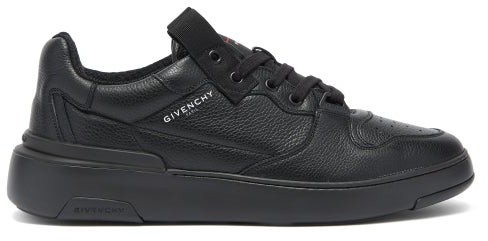 black leather low top trainers