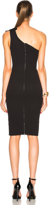 Victoria Beckham Double Crepe & Lace One Shoulder Fitted Dress