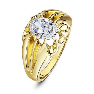 Theia Women's 9 ct Yellow Gold, Oval CZ Stone Set in a Raised Square Designed Prong Setting Ring, Size T