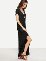 Thumbnail for your product : Shein Rolled Sleeve Split Curved Hem Tee Dress