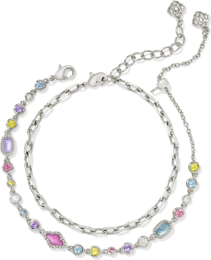 Kendra Scott Mini Elisa and Abbie Silver Set of 2 Delicate Chain Bracelets | Mix/Metal Rhodium