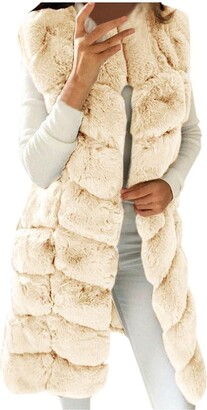 Qwertu Womens Faux Mink Gilet Vest Sleeveless Waistcoat Parka Long Overcat Peacoat Winter Luxury Coats Jackets Pink