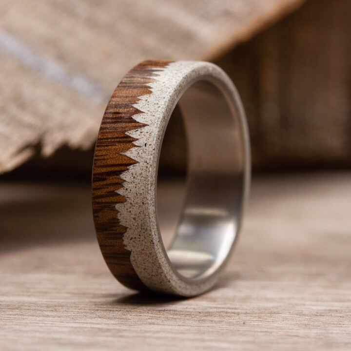 Etsy Mens Wood & Concrete Wedding Band Titanium Inner Ring