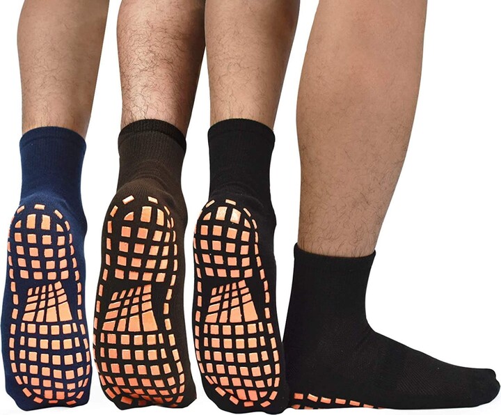ELUTONG Men's Non-Slip Sticky Grip Socks - 3 Pairs of Tiles