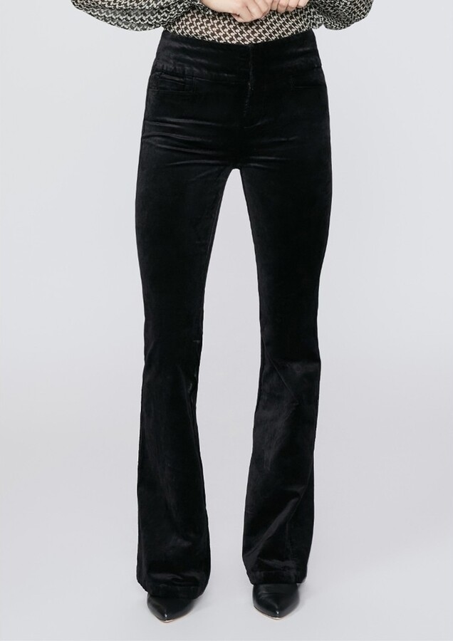 Paige Denim High Rise Flared Lou Lou Jeans Black Overdye Velvet