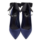 Thumbnail for your product : Christian Dior Navy Blue Satin Bow Ankle Strap Pointed Toe Pumps Size 37.5