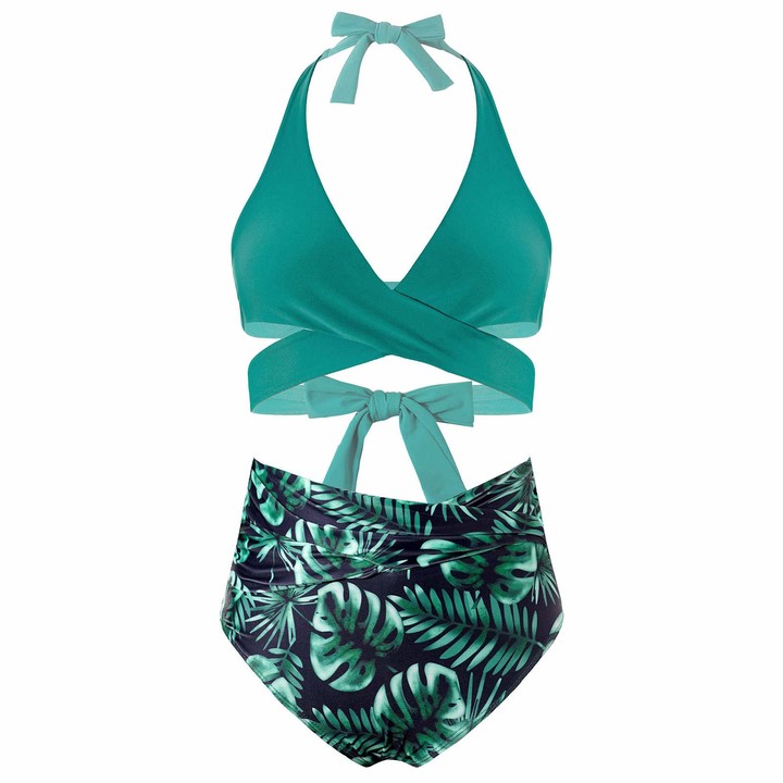 YUUMIN Woman's Sexy Halter Criss Cross Bikini Bra Tank Crop Top Bottom