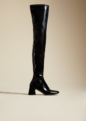 KHAITE The Wythe Over-the-Knee Boot in Black Patent Leather - ShopStyle