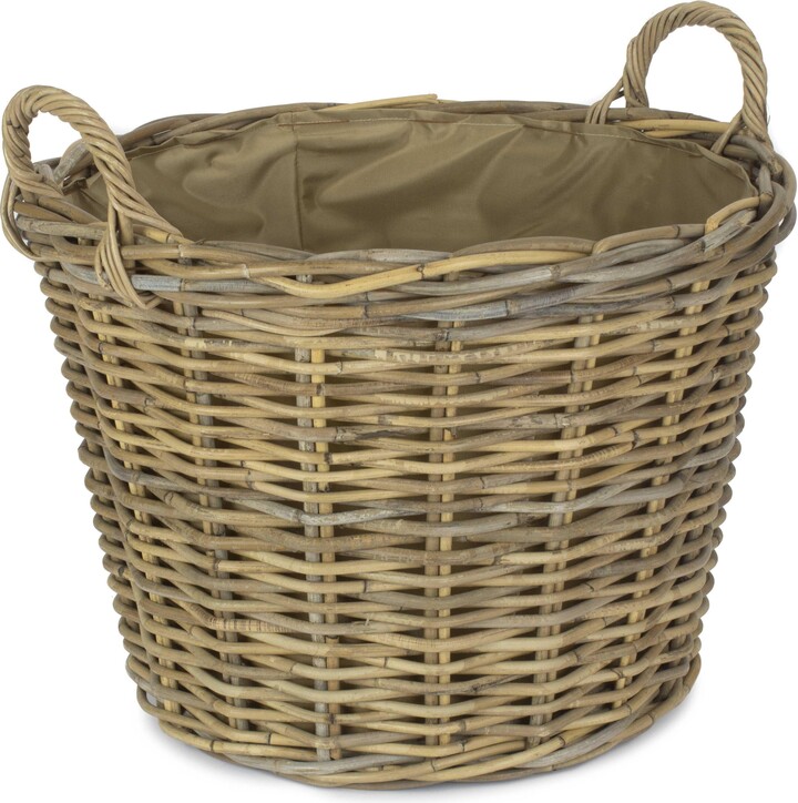 Red Hamper Rattan Round Grey Rattan Log Basket With Cordura Lining