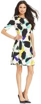 Thumbnail for your product : Vince Camuto Elbow-Sleeve Paintbrush-Print Dress