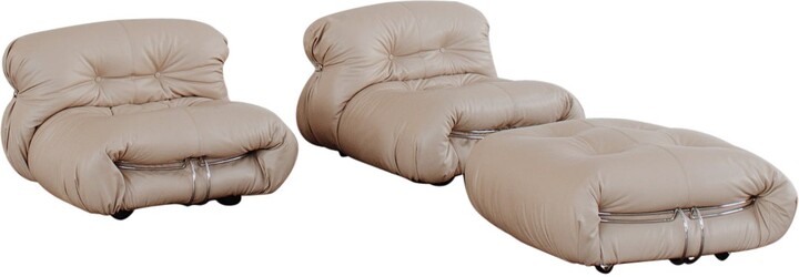 Cassina Afra & Tobia Scarpa "soriana" Lounge Set For Cassina, Sand Beige, 1969, Set Of 3