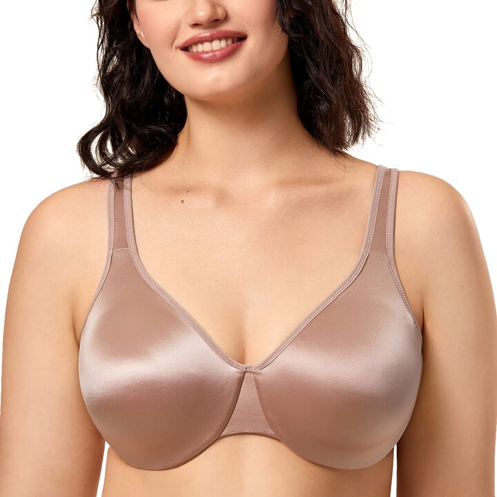 Curve Muse Women's Plus Size Full Coverage Underwire Front Close Bras-2PK-Yellow,Grayish  Brown