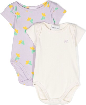 Bobo Choses Baby Purple And White Sea Flower Print Babygrow Set