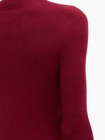 Thumbnail for your product : Rochas V-neck Logo-applique Ribbed Wool Cardigan - Burgundy