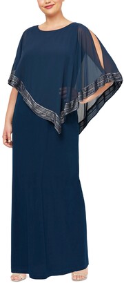 SL Fashions Plus Size Asymmetrical-Overlay Gown