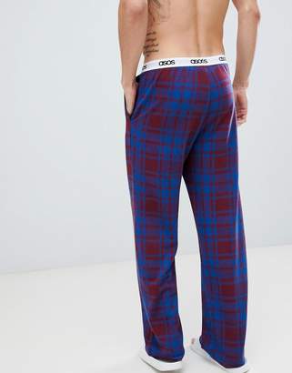 ASOS Design DESIGN straight pyjama bottoms in check with branded waistband-Navy