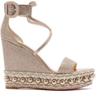 Christian Louboutin Chocazeppa 120 Leather Wedge Sandals - Womens - Gold