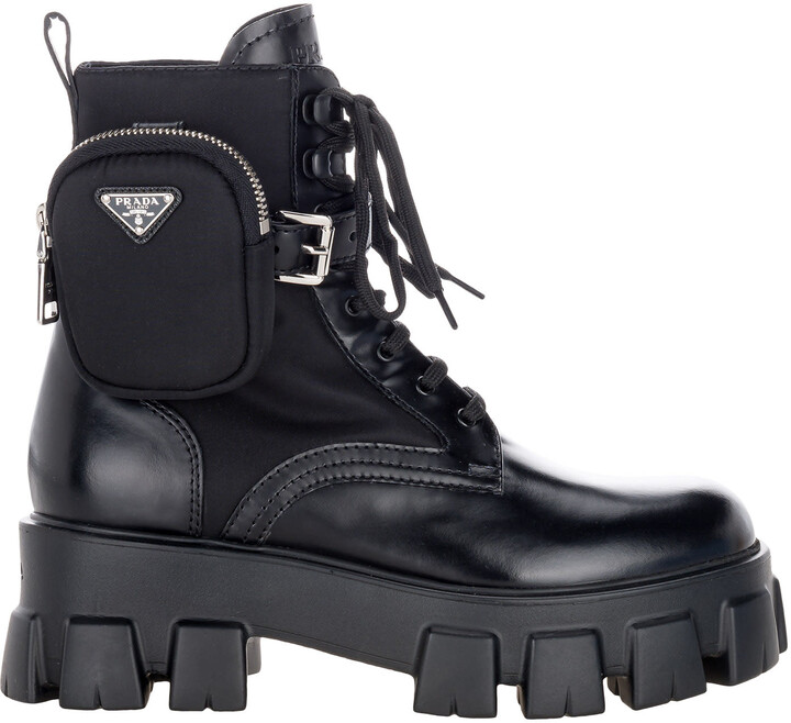 Prada Brushed Rois Leather And Nylon Monolith Boots - ShopStyle