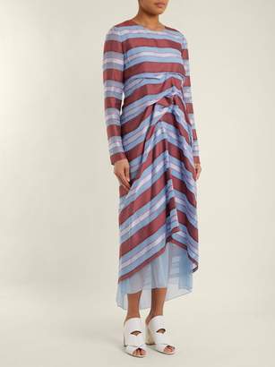 Sies Marjan Elodie Striped-jacquard Silk Dress - Womens - Blue Stripe