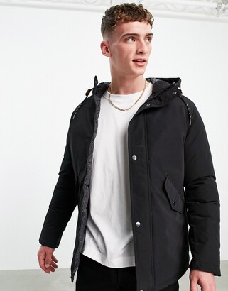 Jack and Jones Originals parka with hood in black - ShopStyle Outerwear
