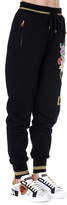 Thumbnail for your product : Dolce & Gabbana Black Cotton Sport Trousers With Floral Embroidery