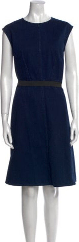 Lanvin Crew Neck Knee-Length Dress Lanvin A-Line Dress Blue Short Sleeve with Crew Neck Exposed Zip Closure at Back Designer