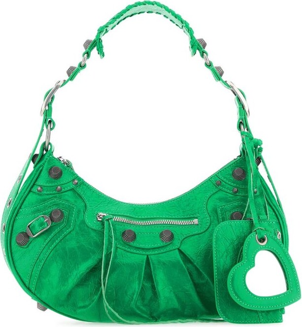 Vintage Womens Green Leather Round Handbag Purses Green Round Shoulder