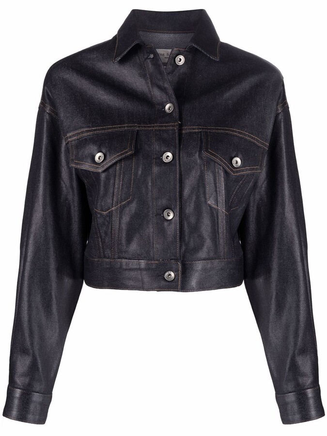 denim crop jacket black