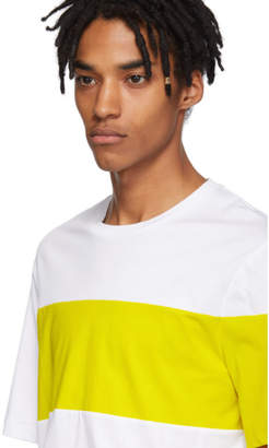 Helmut Lang White and Yellow Logo Band T-Shirt
