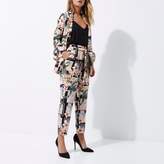 Thumbnail for your product : River Island Womens Black floral print tie cuff blazer