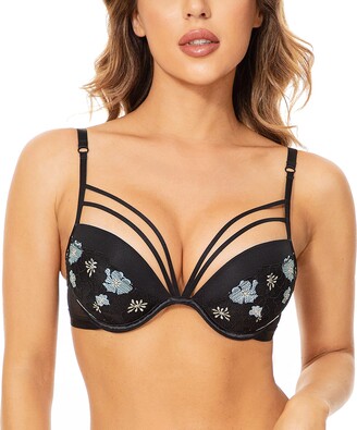 Underwire Push-Up Bra with Full Coverage and Padded Cups with Lace Wings 