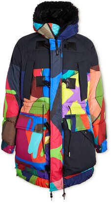 Sacai + Kaws Oversized Faux Fur-Trimmed Quilted Printed Shell Jacket
