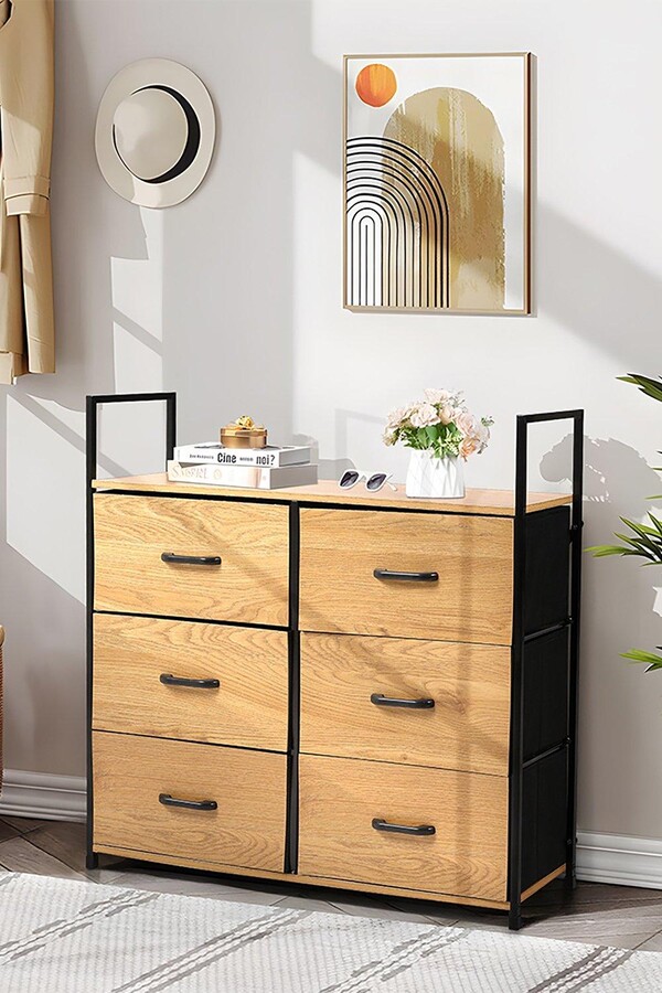 Living and Home Freestanding 6Drawer Wood and Fabric Storage