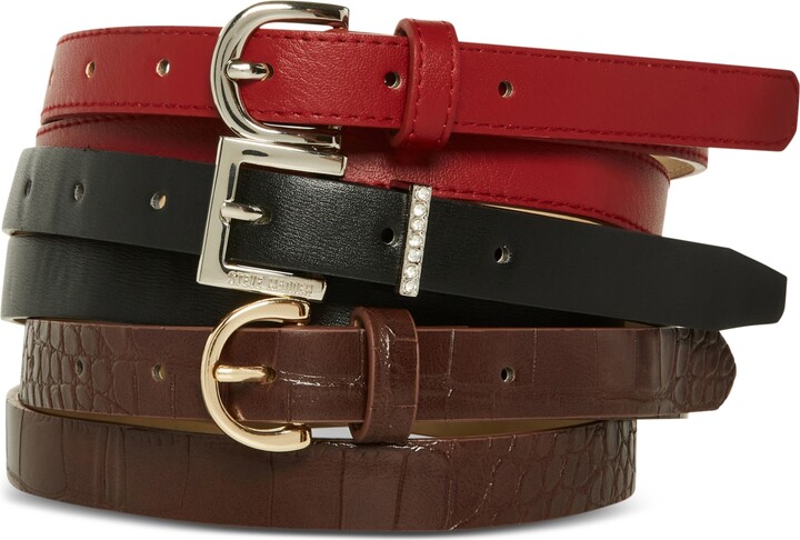 New Steve Madden Womens 2Pk Size L/XL belts brown /silver Black
