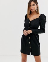 Thumbnail for your product : ASOS DESIGN off shoulder button through mini dress with long sleeves