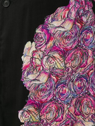 Yohji Yamamoto Rose-Print Draped-Neck Empire Dress